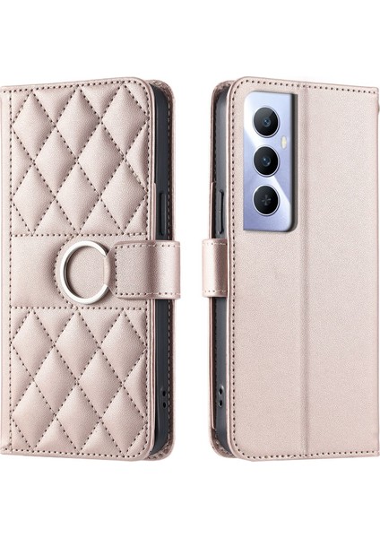 Realme C65 4g Flip Kılıf Manyetik Halka Deri Flip Ince Cüzdan Kılıfı Kart Tutucu ve Uzun Askılı (Yurt Dışından)