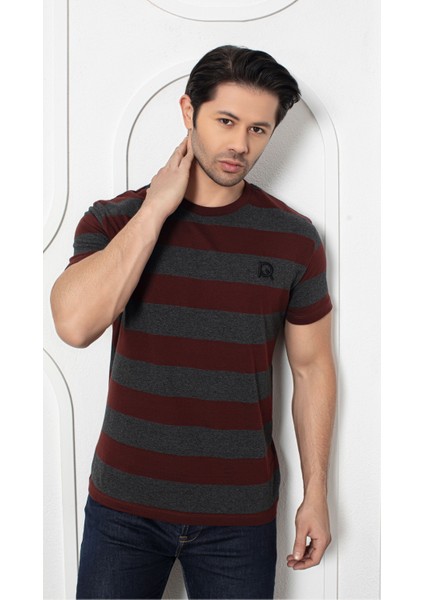 Stripe Serisi Erkek Tişört – Siyah/bej & Bordo/antrasit Çizgili Ikili Renk Seçenekli modelleri