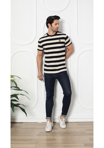 Stripe Serisi Erkek Tişört – Siyah/bej & Bordo/antrasit Çizgili Ikili Renk Seçenekli indirimleri