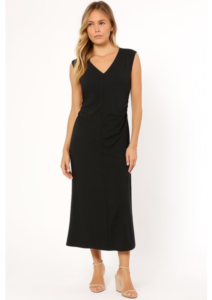 V Yaka Elbise Siyah modelleri