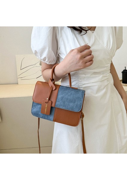 Popüler Moda Patchwork Doku Çanta Omuz Crossbody Çanta Küçük Kare Çanta (Yurt Dışından)