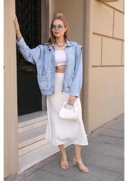 Mavi Drop Regular Fit Düğmeleri Zımbalı Midi Boy Kot Ceket Kadın
