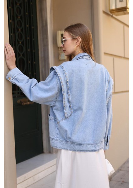 Mavi Drop Regular Fit Düğmeleri Zımbalı Midi Boy Kot Ceket Kadın