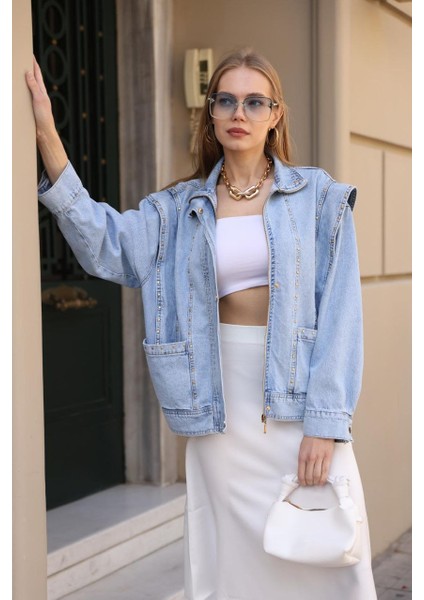 Mavi Drop Regular Fit Düğmeleri Zımbalı Midi Boy Kot Ceket Kadın