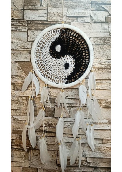 Düş Kapanı Makrome Dreamcatcher Yin Yang Kuş Tüyü Rüya Kapanı Duvar Süsü Elişi modelleri