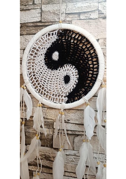 Düş Kapanı Makrome Dreamcatcher Yin Yang Kuş Tüyü Rüya Kapanı Duvar Süsü Elişi fırsatları