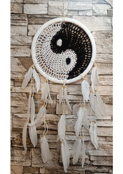 Düş Kapanı Makrome Dreamcatcher Yin Yang Kuş Tüyü Rüya Kapanı Duvar Süsü Elişi indirimleri