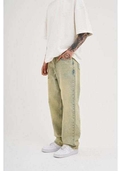Erkek Oversize Baggy Yıkamalı Mint Green Jean modelleri