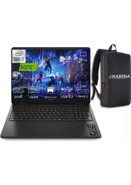Omen 16-AM0008NT I7-14650HX BQ3U1EA-03 96GB 1tb RTX5070 Freedos 16" Taşınabilir Bilgisayar