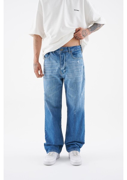 Erkek Ethnical Patterned Jean Blue