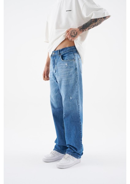 Erkek Ethnical Patterned Jean Blue