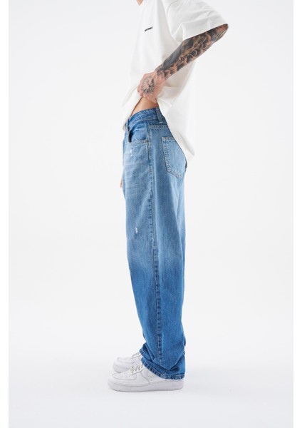 Erkek Ethnical Patterned Jean Blue