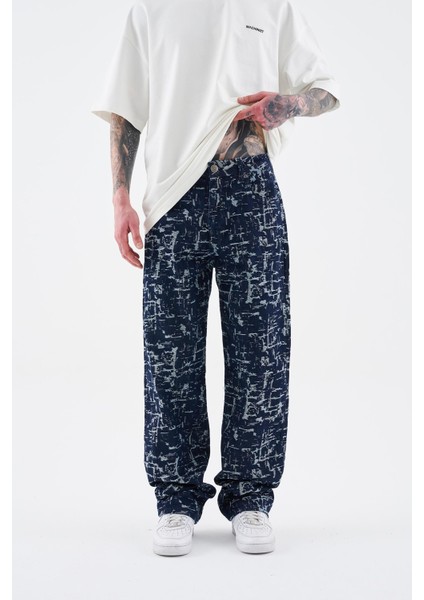 Erkek Patterned And Textured Jean Mavi