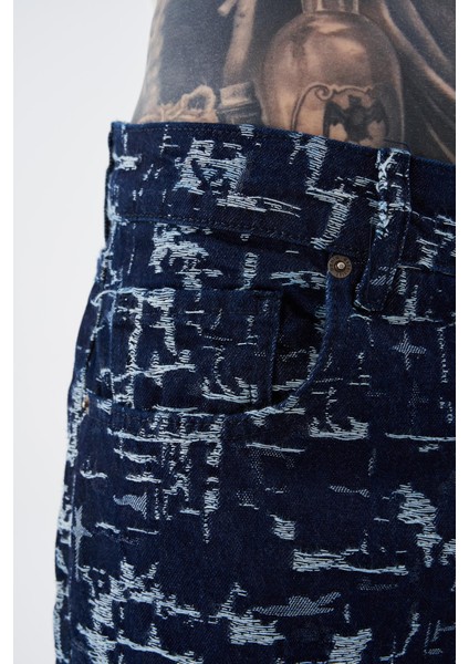 Erkek Patterned And Textured Jean Mavi