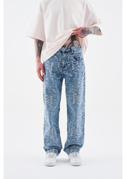 Erkek Patterned And Textured Jean Lıght Blue