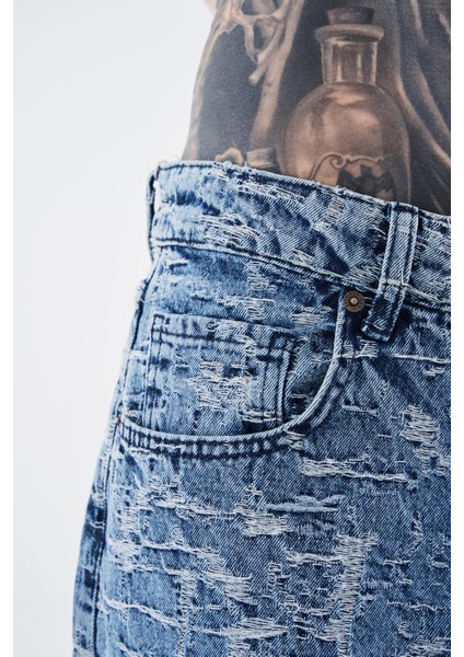 Erkek Patterned And Textured Jean Lıght Blue
