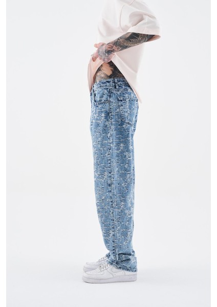 Erkek Patterned And Textured Jean Lıght Blue