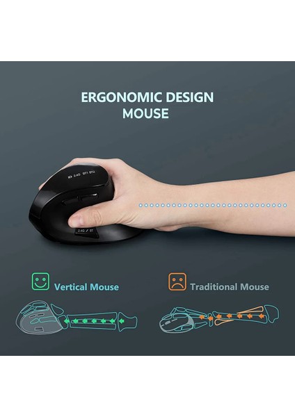 Kablosuz Dikey Şarj Edilebilir Bluetooth 2.4g Sessiz Mouse Ergonomik Sağ El 9 Adet Buton