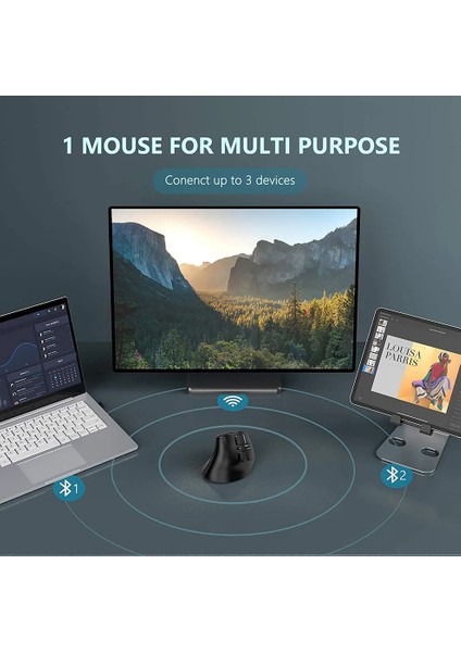 Kablosuz Dikey Şarj Edilebilir Bluetooth 2.4g Sessiz Mouse Ergonomik Sağ El 9 Adet Buton