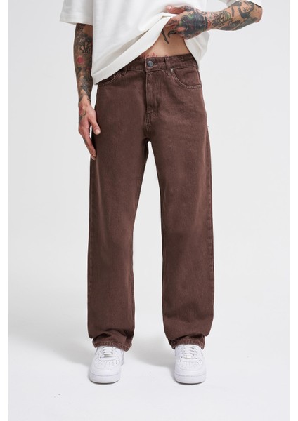 Erkek Relaxed Baggy Jean Coffee Asit Pantolon