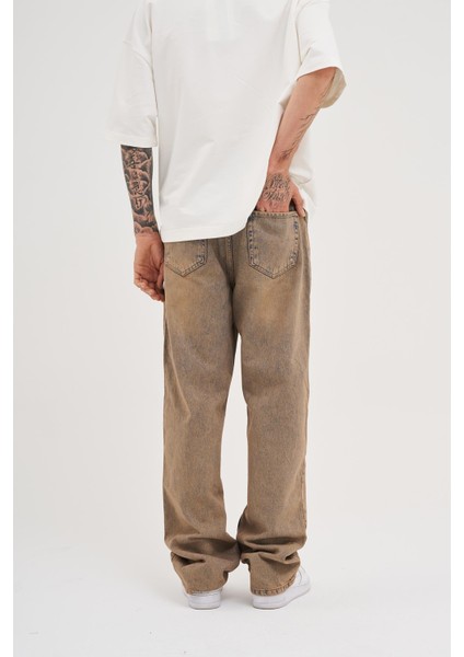 Erkek Oversize Baggy Yıkamalı Dark Beige Jean fırsatları