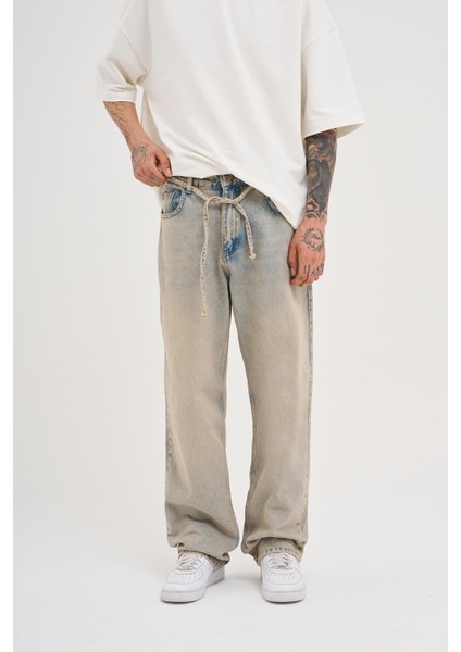 Erkek Oversize Baggy Yıkamalı Ice Gri Jean