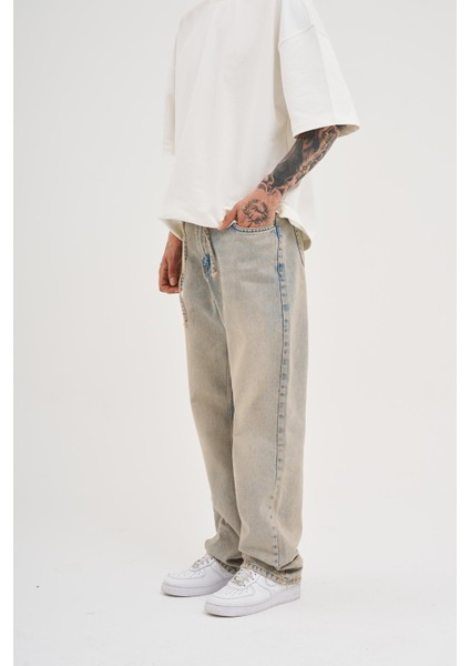 Erkek Oversize Baggy Yıkamalı Ice Gri Jean fiyatları