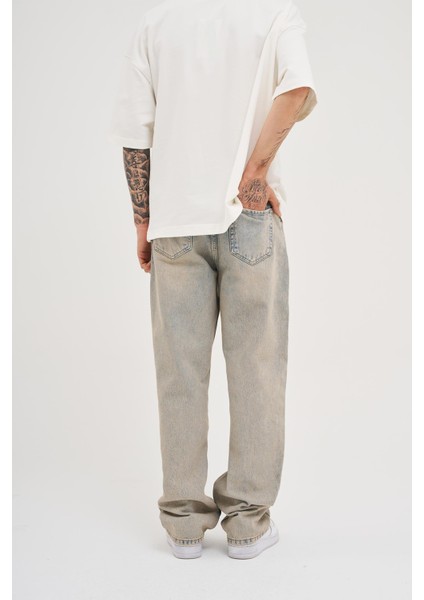 Erkek Oversize Baggy Yıkamalı Ice Gri Jean fırsatları