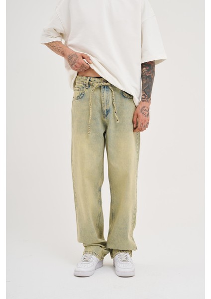 Erkek Oversize Baggy Yıkamalı Mint Green Jean