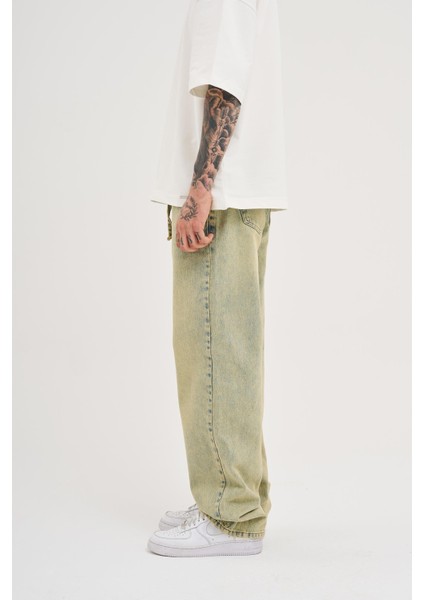 Erkek Oversize Baggy Yıkamalı Mint Green Jean