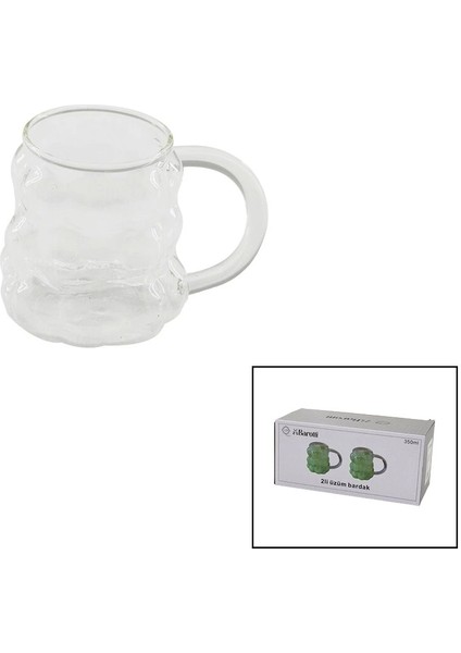 2pcs Üzüm - Kabarcıklı Kulplu Cam Bardak Termisil - Isıya Dayanıklı BOROSILIKAT350ML
