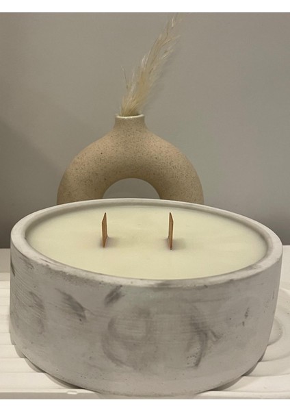 Marble Bowl Vanilya Kokulu - Beton Saksılı Dekoratif Soya Mum