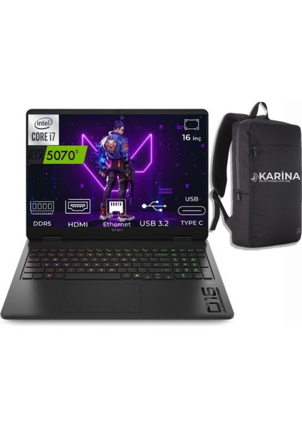 Omen 16-AM0001NT I9-14900HX BQ3Q6EA-10 40GB 4tb RTX5070 8gb Freedos 16" Taşınabilir Bilgisayar
