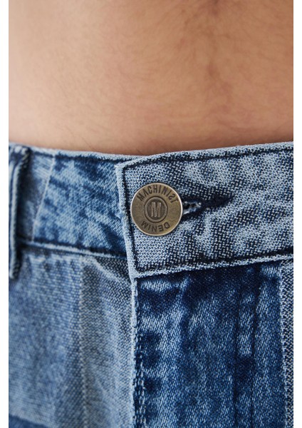 Erkek Oversize Parçalı Desenli Açık Mavi Jean fiyatları