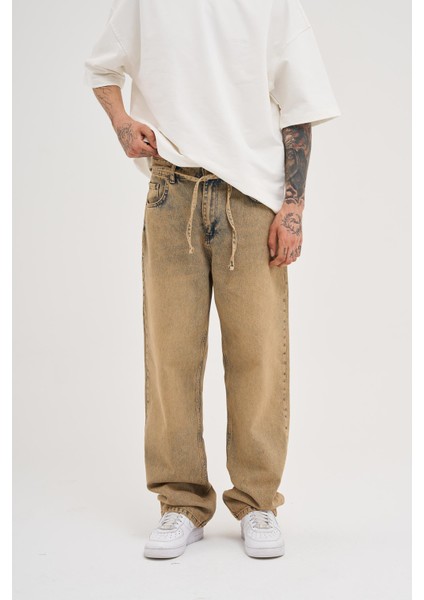 Erkek Oversize Baggy Yıkamalı Ice Blue Jean