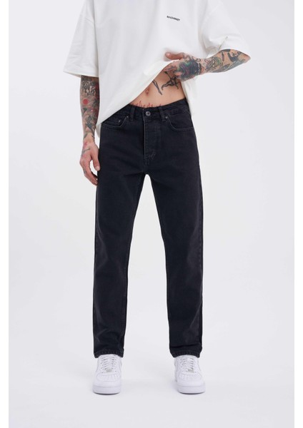 Erkek Loose Fith Jeans Pantolon Efektli Siyah
