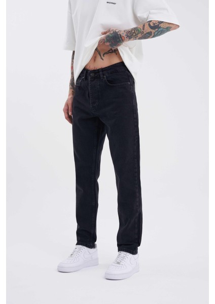 Erkek Loose Fith Jeans Pantolon Efektli Siyah fiyatları