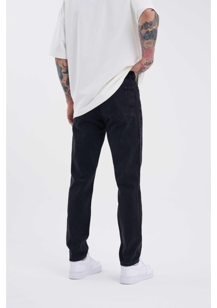 Erkek Loose Fith Jeans Pantolon Efektli Siyah fırsatları