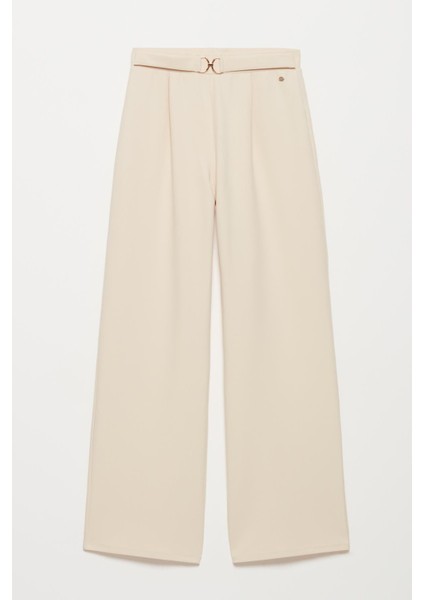 Toka Detaylı Geniş Paça Pantolon Ekru modelleri