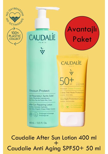 Anti Aging Cream SPF50+ 50 ml + Caudalie After Sun Repairing Lotion 400 ml