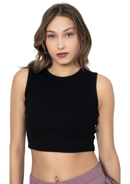3'lü Basic Renkli Ribanalı Crop Atlet Seti – Siyah | Beyaz | Saks Mavisi modelleri