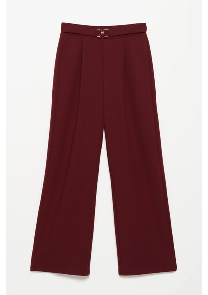 Toka Detaylı Geniş Paça Pantolon Bordo fırsatları