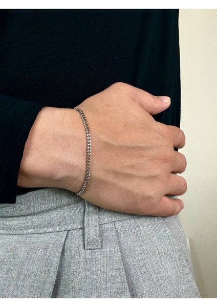 Silver Erkek Zincir Bileklik ve Kolye Paslanmaz Çelik Renk Atmaz Unısex Kararmaz Set Ikili modelleri