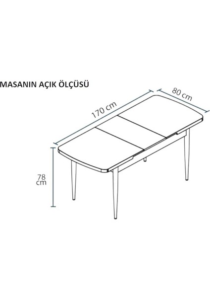Minel Açılabilen Metal Ayak Sunta Mutfak Masası Takımı 6 Lacivert Sandalye 80 x 132