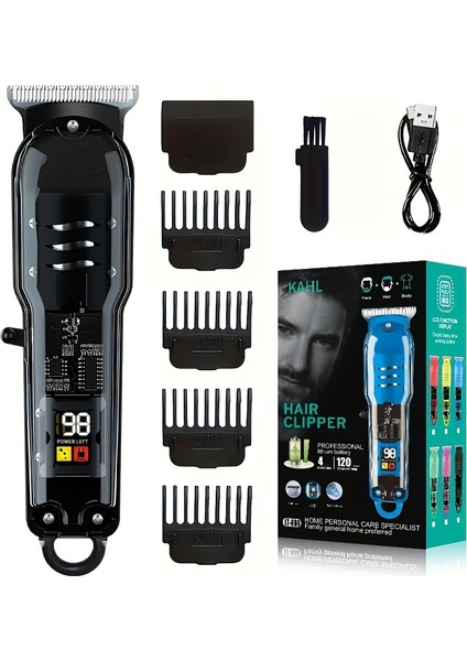 USB Şarj Edilebilir Saç Sakal Traş Makinesi LCD Ekranlı / New Generation / Renk Siyah Full Set