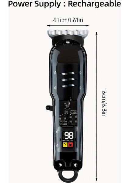 USB Şarj Edilebilir Saç Sakal Traş Makinesi LCD Ekranlı / New Generation / Renk Siyah Full Set