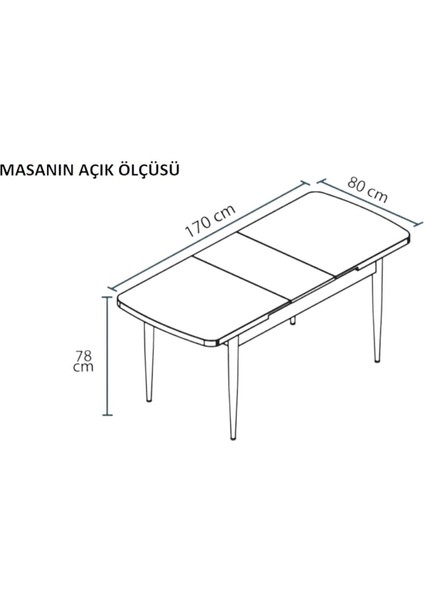 Monera Beyaz 80 x 132 Açılabilen Mdf Masa Metal Ayaklı Mutfak Masası Takımı 4 Cappucino Sandalye