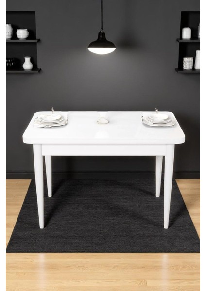 Still Beyaz Sunta 70X110 Sabit Mutfak Masası Takımı Beyaz Metal Ayak 4 Cappucino Sandalye