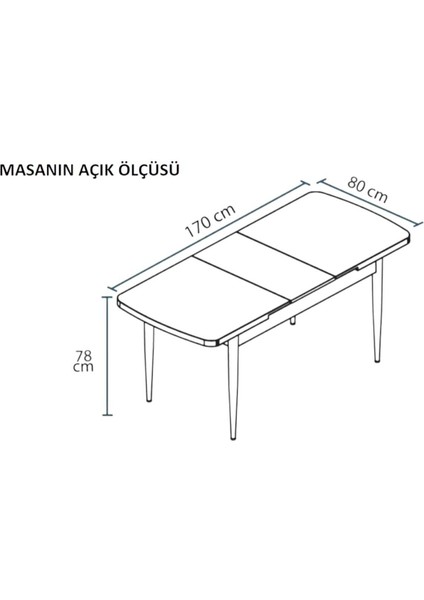 Monera Beyaz 80 x 132 Açılabilen Sunta Masa Metal Ayaklı Mutfak Masası Takımı 4 Gri Sandalye