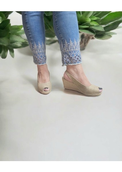 Kadın Dolgu Topuklu Rahat Yazlık Keten Sandalet fiyatları